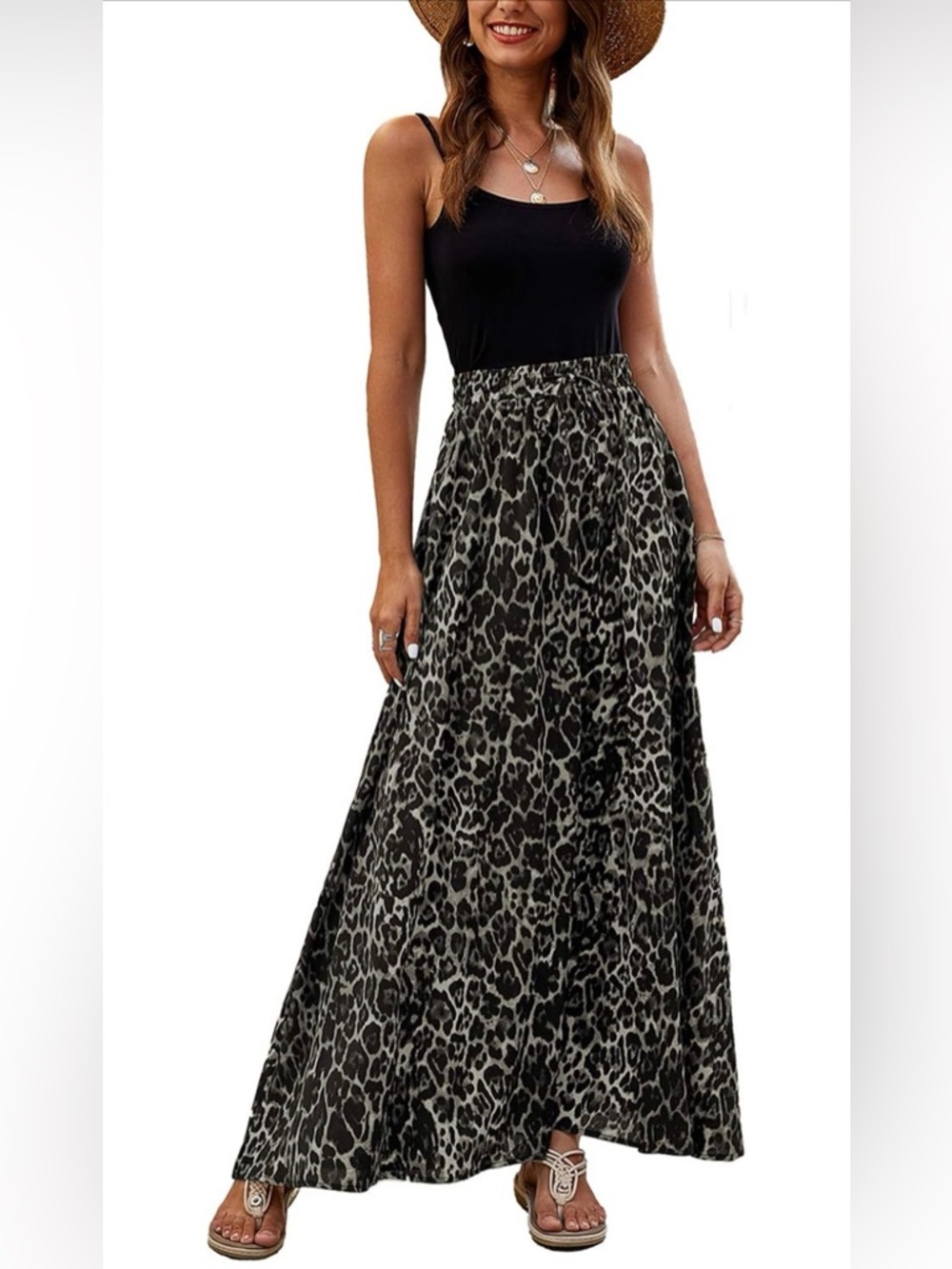 Leopard Print Maxi Skirt - Black/Grey - Picture 4 of 6